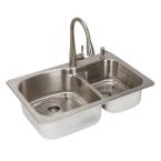 All-in-One Top Mount Stainless Steel 33x22x9 2-Hole Double Bowl Kitchen Sink