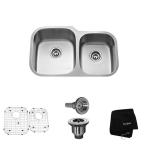 All-in-One Undermount 32x20-3/4x9 0-Hole Double Bowl Kitchen Sink