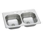 Neptune Top Mount Stainless Steel 33x22x7 4-Hole Double Bowl Kitchen Sink