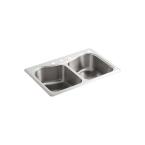 Staccato Top-Mount Stainless Steel 22x33x8.3125 4-Hole Double Bowl Kitchen Sink